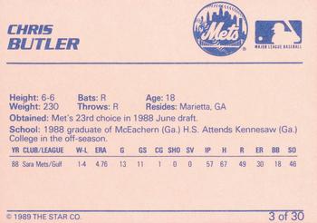 1989 Star Kingsport Mets #3 Chris Butler Back