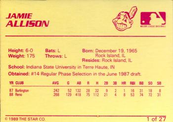 1989 Star Kinston Indians #1 Jamie Allison Back