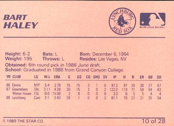 1989 Star Lynchburg Red Sox #10 Bart Haley Back