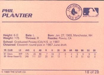 1989 Star Lynchburg Red Sox #18 Phil Plantier Back