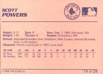 1989 Star Lynchburg Red Sox #19 Scott Powers Back