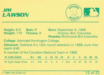1989 Star Madison Muskies #12 Jim Lawson Back