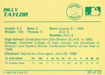 1989 Star Madison Muskies #20 Billy Taylor Back