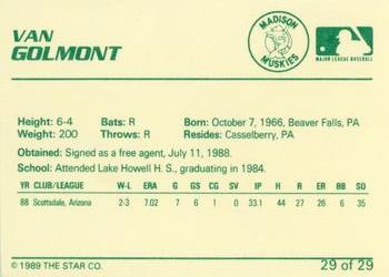 1989 Star Madison Muskies #29 Van Golmont Back