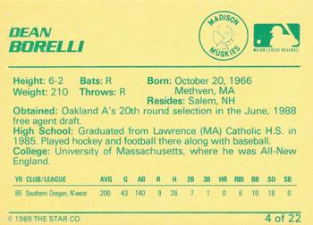 1989 Star Madison Muskies #4 Dean Borrelli Back
