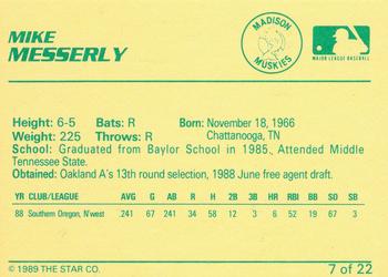 1989 Star Madison Muskies #7 Mike Messerly Back
