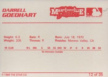 1989 Star Martinsville Phillies #12 Darrell Goedhart Back