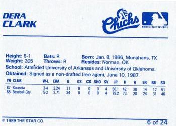 1989 Star Memphis Chicks #6 Dera Clark Back