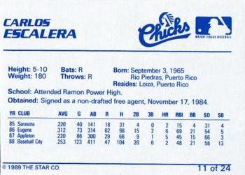 1989 Star Memphis Chicks #11 Carlos Escalera Back
