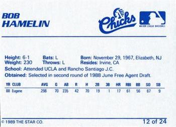 1989 Star Memphis Chicks #12 Bob Hamelin Back