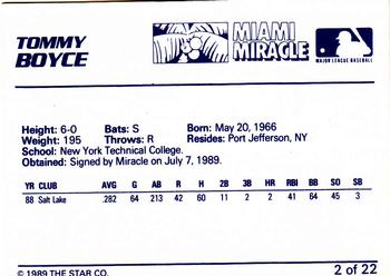 1989 Star Miami Miracle II #2 Tommy Boyce Back