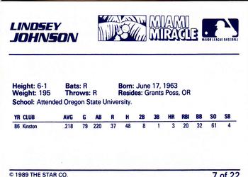 1989 Star Miami Miracle II #7 Lindsey Johnson Back