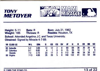 1989 Star Miami Miracle II #13 Tony Metoyer Back