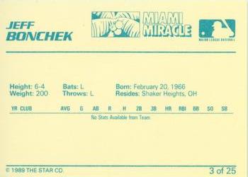 1989 Star Miami Miracle I #3 Jeff Bonchek Back
