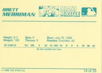 1989 Star Miami Miracle I #14 Brett Merriman Back