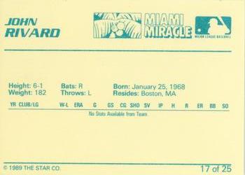 1989 Star Miami Miracle I #17 John Rivard Back