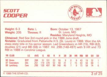 1989 Star New Britain Red Sox #3 Scott Cooper Back