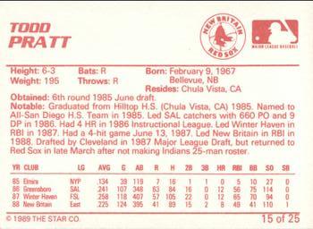 1989 Star New Britain Red Sox #15 Todd Pratt Back