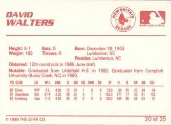1989 Star New Britain Red Sox #20 David Walters Back