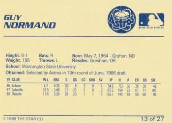 1989 Star Osceola Astros #13 Guy Normand Back