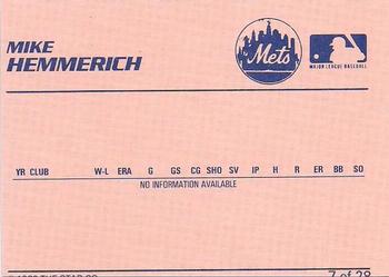 1989 Star Pittsfield Mets #7 Mike Hemmerich Back