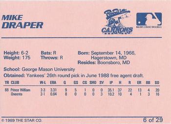1989 Star Prince William Cannons #6 Mike Draper Back