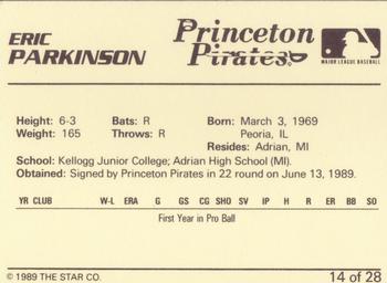 1989 Star Princeton Pirates - Platinum #14 Eric Parkinson Back