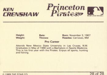 1989 Star Princeton Pirates - Platinum #28 Ken Crenshaw Back