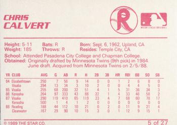 1989 Star Reading Phillies #5 Chris Calvert Back