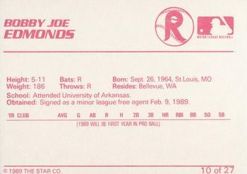 1989 Star Reading Phillies #10 Bobby Joe Edmonds Back