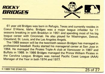 1989 Star Salem Buccaneers #25 Rocky Bridges Back