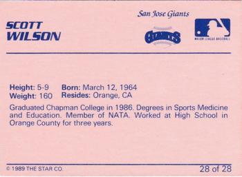 1989 Star San Jose Giants #28 Scott Wilson Back