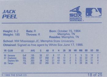 1989 Star Sarasota White Sox #18 Jack Peel Back