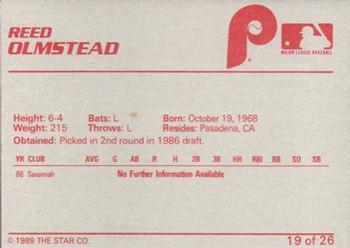 1989 Star Spartanburg Phillies #19 Reed Olmstead Back