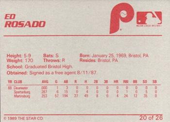 1989 Star Spartanburg Phillies #20 Ed Rosado Back