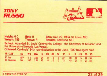 1989 Star St. Petersburg Cardinals #23 Tony Russo Back