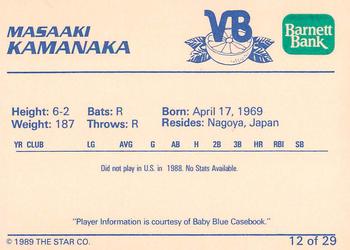 1989 Star Vero Beach Dodgers #12 Masaaki Kamanaka Back