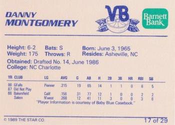 1989 Star Vero Beach Dodgers #17 Danny Montgomery Back