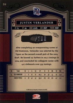2005 Donruss Timeless Treasures #59 Justin Verlander Back