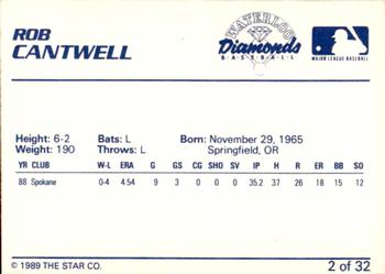 1989 Star Waterloo Diamonds #2 Rob Cantwell Back