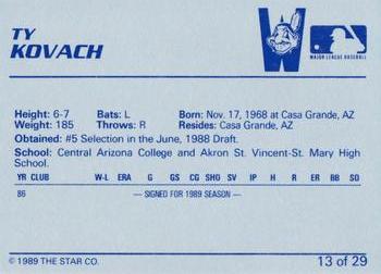 1989 Star Watertown Indians #13 Ty Kovach Back