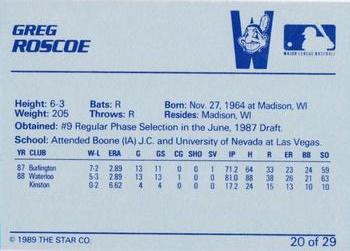 1989 Star Watertown Indians #20 Greg Roscoe Back