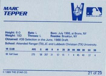 1989 Star Watertown Indians #21 Marc Tepper Back