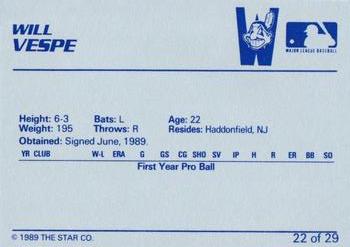 1989 Star Watertown Indians #22 Will Vespe Back