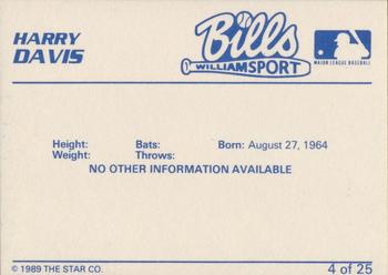 1989 Star Williamsport Bills #4 Harry Davis Back