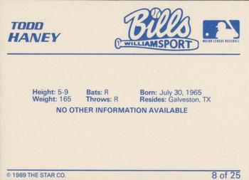1989 Star Williamsport Bills #8 Todd Haney Back