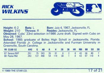 1989 Star Winston-Salem Spirits #17 Rick Wilkins Back
