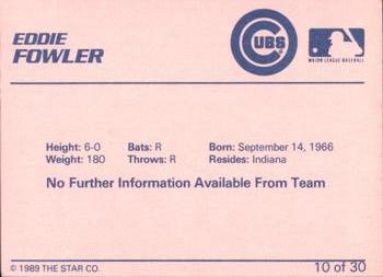 1989 Star Wytheville Cubs #10 Eddie Fowler Back