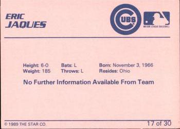 1989 Star Wytheville Cubs #17 Eric Jaques Back