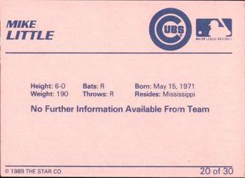 1989 Star Wytheville Cubs #20 Mike Little Back